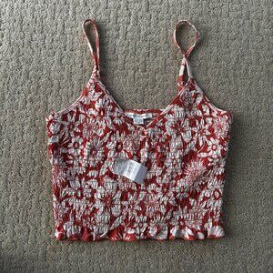 American Eagle Women's Rust and Cream Hawaiian Cropped Cami Tank Top Size XS